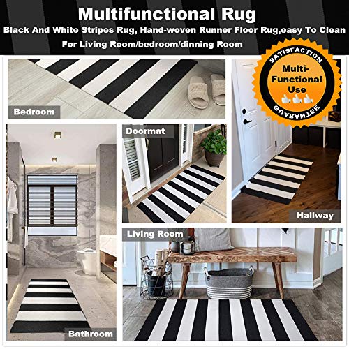 KaHouen Black and White Striped Rug (23.6 x 51.2 Inches ), Striped