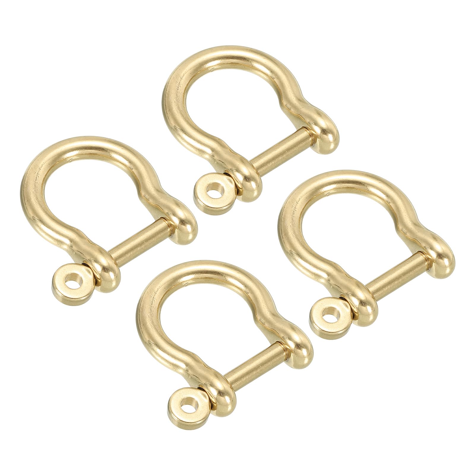 PATIKIL D-Ring Shackle, 4 Pack 15mm Inner Width Pure Brass U Type Fob Key Hook Small Bow Shackles for DIY Craft Leather Replacement