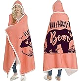 Mama Bear Wearable Blanket Hoodie - Cozy Pink Blanket Sherpa Fleece Gifts for Mom Wife Mother-in-Law, Mothers Day, Birthday Presents from Daughter Son Husband, Unique New Mom Gifts for Women