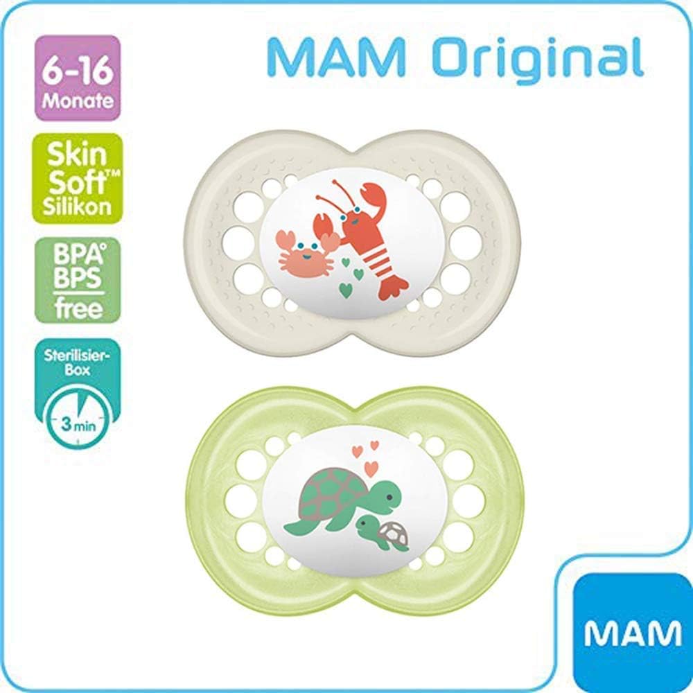 MAM Original Dummy Skin Soft 6-16 Set of 6 Including 3 Sterilised Transport Boxes Includes MAM Clip It Fashion & Cover Dummy Strap with Suction Protection - Image 3
