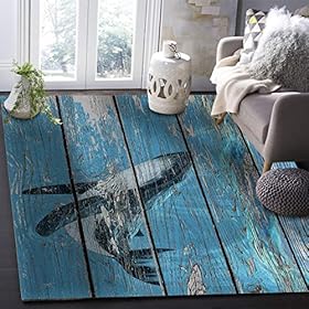 KITHOME Contemporary Non-Slip Area Rug Wood Grain Series Whale Printed Rugs Art Carnival Rubber Backing Living Room… 61BnayRSymL