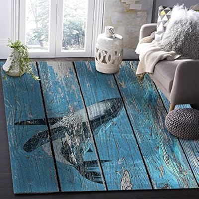 KITHOME Contemporary Non-Slip Area Rug Wood Grain Series Whale Printed Rugs Art Carnival Rubber Backing Living Room… 61BnayRSymL