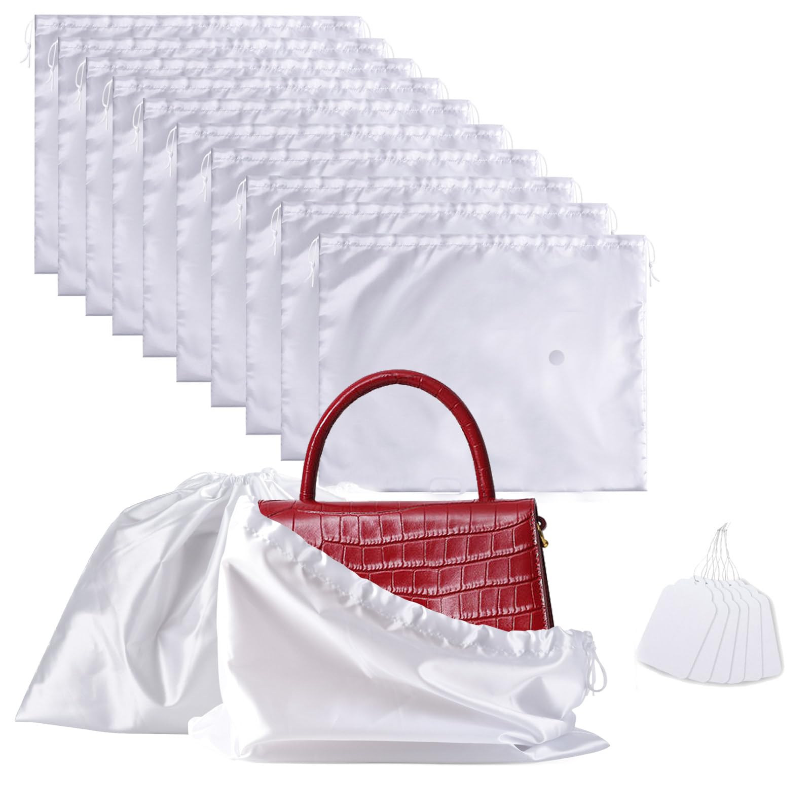 Photo 1 of 10 Pack Dust Bags for Handbags, Shoe Dust Bags for Purses, Silk Cotton Purse Cover Storage Bag(White, M-19.6 × 15.7 in)