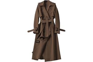 Womens Long Trench Coat Double Breasted Oversized Windproof Overcoat Fashion Outerwear Lapel Belted Windbreaker