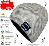 Bluetooth Beanie, Rechargeable Unisex Wireless Beanie Hat with Control Panel, Removable Headphones, Charges via USB (French Grey)