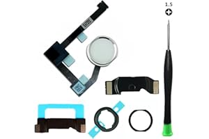 TPhaelay White Home Button Replacement Compatible with iPad mini 4 7.9”/Air 2 9.7”/Pro 12.9 1st Gen 2015 Incl Flex Ribbon Cable Connector and Screwdriver (Silver Ring)