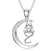 LWXIE Diamond Cat Necklace for Women Sterling Silver Cat Pendant Necklaces Jewelry Gift for Women Mom Wife Daughter