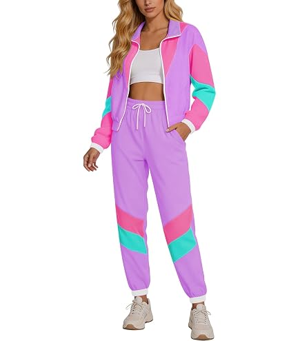 Amazon.com: UOUA Women's Color Block 2 Piece 80s 90s Outfits Long