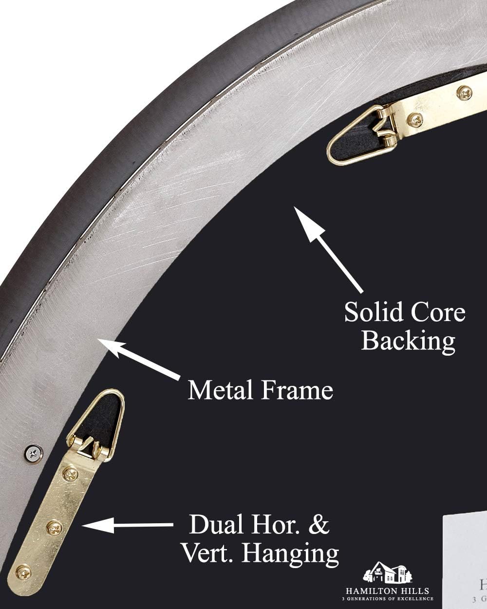 Hamilton Hills Contemporary Brushed Metal Wall Mirror | Oval Gold Framed Rounded Deep Set Design | Mirrored Hangs Horizontal or Vertical (24" x 36"): Home & Kitchen