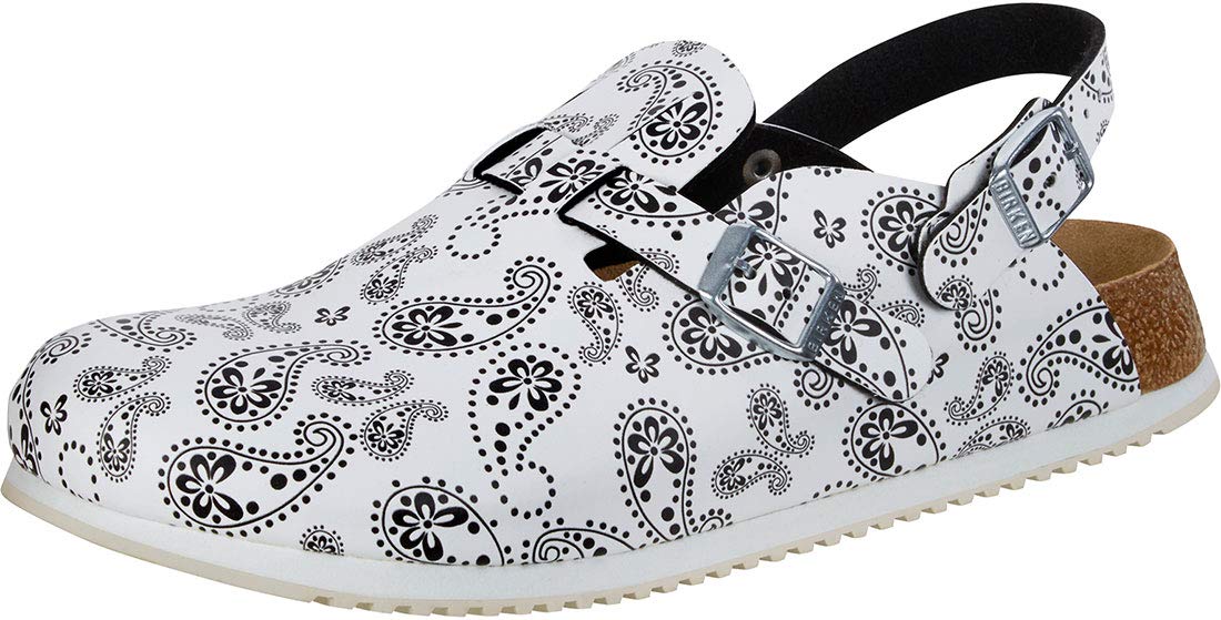 Birkenstock Kay Clogs Work Shoes Women Supergrip Paisley Black/White