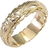 BlingNook Dainty Engraved Plumeria Flower Ring, 14K Gold Plated Hawaiian Princess Plumeria Flower Scroll Promise Ring Stackable Wedding Engagement Band Jewelry for Women or Men