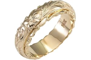 BlingNook Dainty Engraved Plumeria Flower Ring, 14K Gold Plated Hawaiian Princess Plumeria Flower Scroll Promise Ring Stackab
