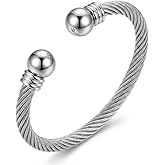 IOQCZQOI Stainless Steel Twisted Cable Wire Bracelet for Women, Adjustable Open Cuff Bangle, Vintage Designer Style Stackable Fashion Jewelry, Anniversary Birthday Gift