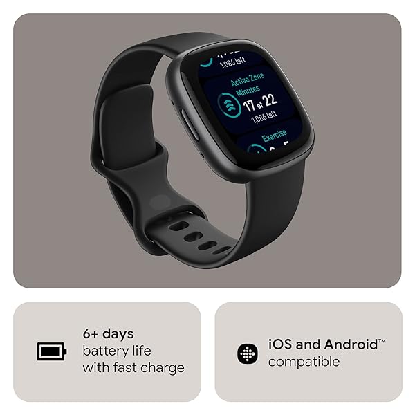 FITBIT VERSA 4 FITNESS SMARTWATCH WITH DAILY READINESS, GPS, 24/7 HEART RATE, 40+ EXERCISE MODES, SLEEP TRACKING AND MORE, BLACK/GRAPHITE, ONE SIZE (S & L BANDS INCLUDED)