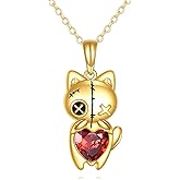 DOVRAN 14K Gold Voodoo Cat Necklace for Women Real Yellow Gold Gothic Pendant Witch Jewelry Gifts for Her