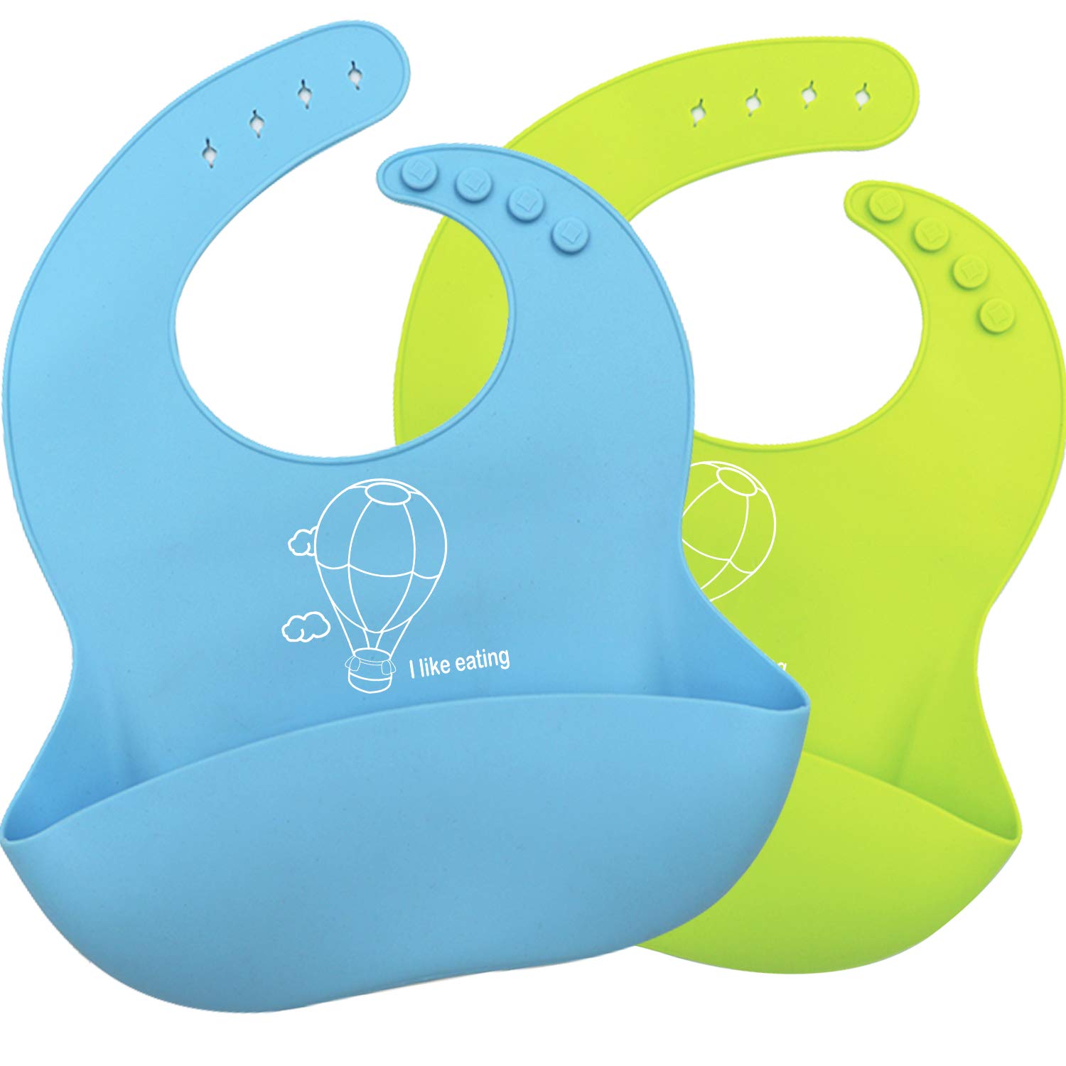 Silicone Baby Bibs Set of 2 - Waterproof, Soft, Unisex, Non Messy,Easily Wipe Clean,2 Colors for Babies & Toddlers (10-72 Months)