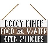 Dog Fed Sign Wood Decor, Dog Hanging Sign Decoration for Home Kitchen Dog Room Puppy Wall Decor, Housewarming Gifts for Dog Lover Own Mom Dad, Doggy Diner Dog Food Sign