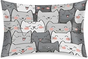 CEMFYZOCH Satin Pillowcase for Hair and Skin Cute Cat Kitten Soft Silk Pillow Case with Envelope Closure Cooling Pillow Cases Slip Queen Size Pillow Cover for Women Men Kids Boys Girls 20x30