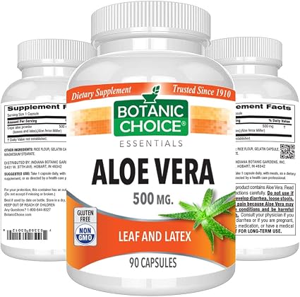 Amazon Com Botanic Choice Aloe Vera Capsules Adult Daily Supplement Delivers Crucial Enzymes To Promote Well Being And Maintain Overall Digestive Wellness 500 Mg 90 Pcs Health Personal Care