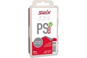 Swix PRO Speed Wax - PS8 Red 25 to 39 Degrees Fahrenheit - 60g Bar - Fluoro Free - Ski or Snowboard