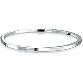 Bling Jewelry Personalized Plain Simple Round Square Flat Edge Layering Stacking Strong 2-3MM Shinny .925 Sterling Silver Bangle Bracelet For Women Teen Customizable