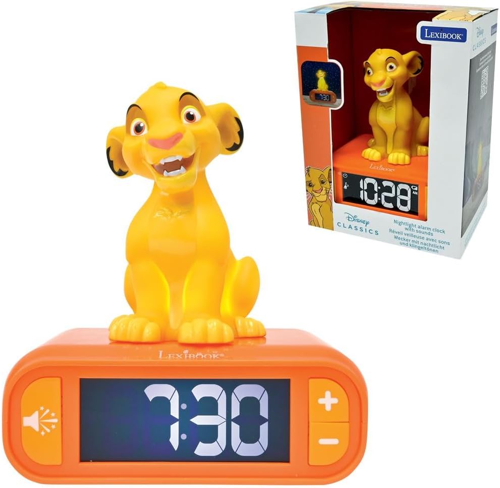 Lexibook Disney Lion King Simba Nightlight Alarm Clock LCD Backlit