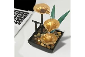 SURPRIZON Indoor Tabletop Water Fountain, 3 Tier Lotus Leaf Desktop Fountain with ON/Off Switch and Natural River Rocks, Zen Relaxation for Office Living Room Bedroom Décor (A)
