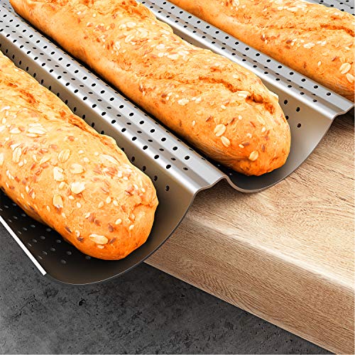2 Pack Nonstick Perforated Baguette Pan 15" x 13" for French Bread