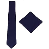 Gollate Mens Solid Linen Tie Set : Slim Necktie with Matching Pocket Square (Navy Blue)