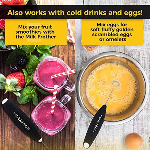 image for HoneyBull Milk Frother Handheld Stainless Steel Whisk Electric Foam Ma