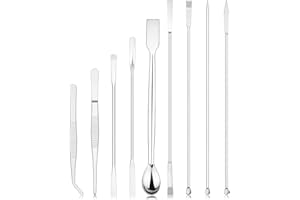 stonylab 9 Pcs Lab Micro Spoon and Spatula Set, Stainless Steel Double-Ended Lab Spatulas Sampling Spoons Micro Scoopulas Wei