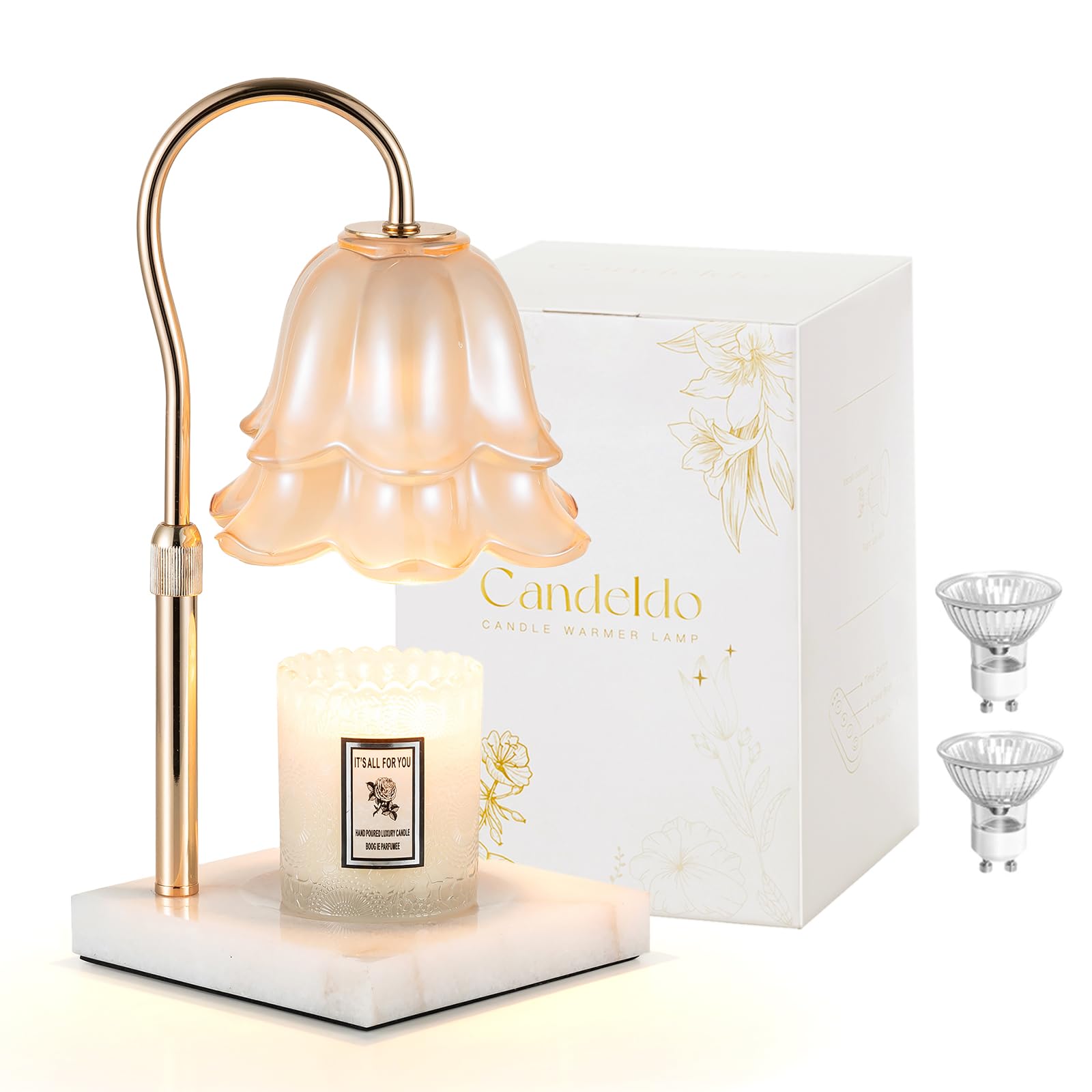 Photo 1 of Candeldo Candle Warmer Lamp with Timer: Flower Candle Warming Lamp with Marble Base Height Adjustable Wax Warmer Dimmable Modern Kitchen Bathroom Decor Mom Birthday Gift for Grandma