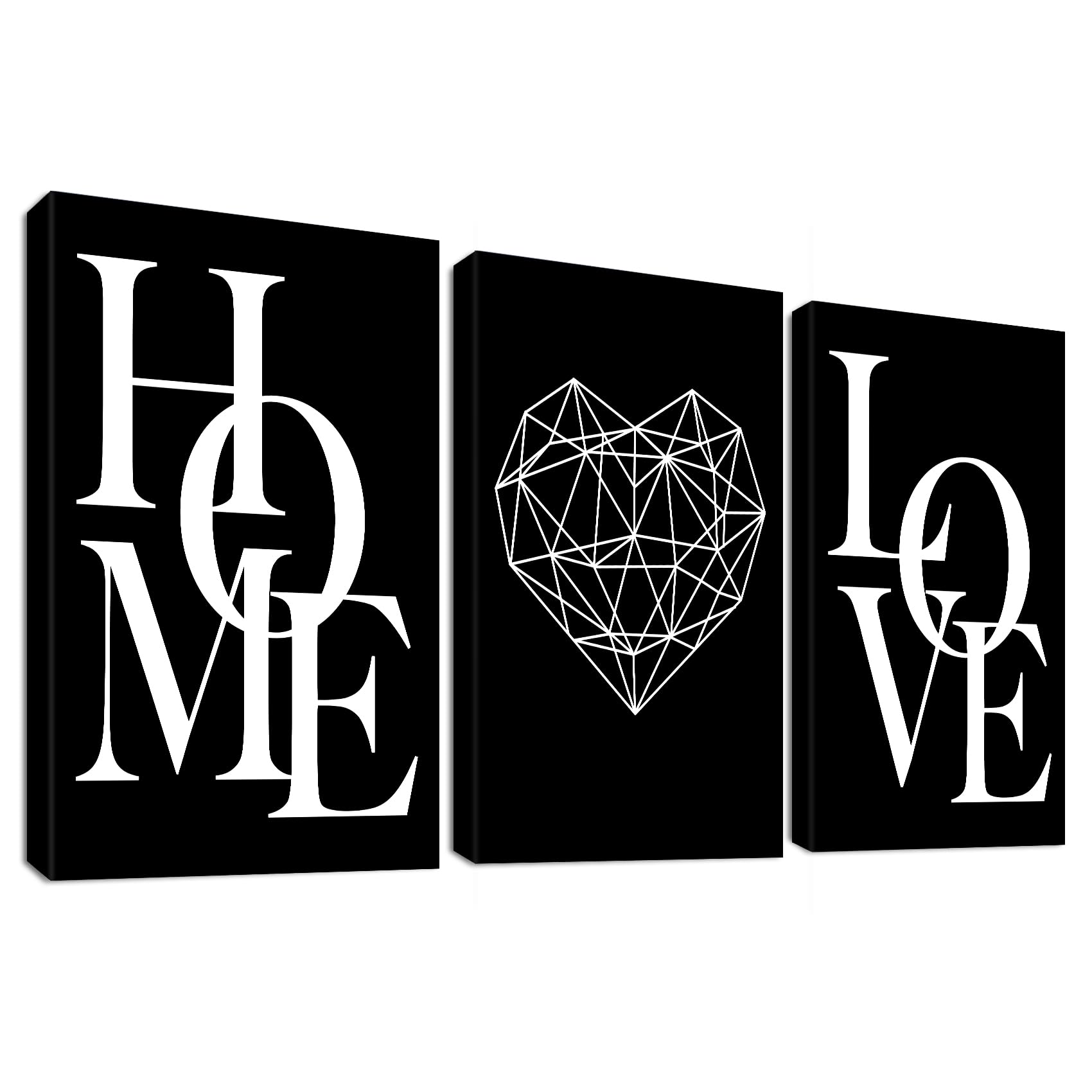 3 Panels Black White Canvas Wall Art Love Home Motivational Quotes Painting on Canvas Print Picture for Living Room Hallway Stairs Bedroom Bathroom Wall Decor Ready To Hang 90x40cm(12"x16"x3pcs) — image 1