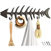 Comfify Fish Bones Wall Mounted Towel Rack – Stylish Cast Iron Hanger with 4 Hooks for Towels, Robes, and More – Includes Screws and Anchors – Brown