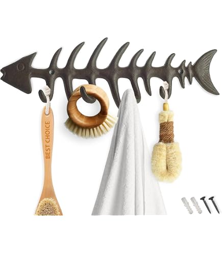 Distinctive Designs Wooden Fish Lure Wall Hooks, Set of 4, Green, Brown, 7H x 2W