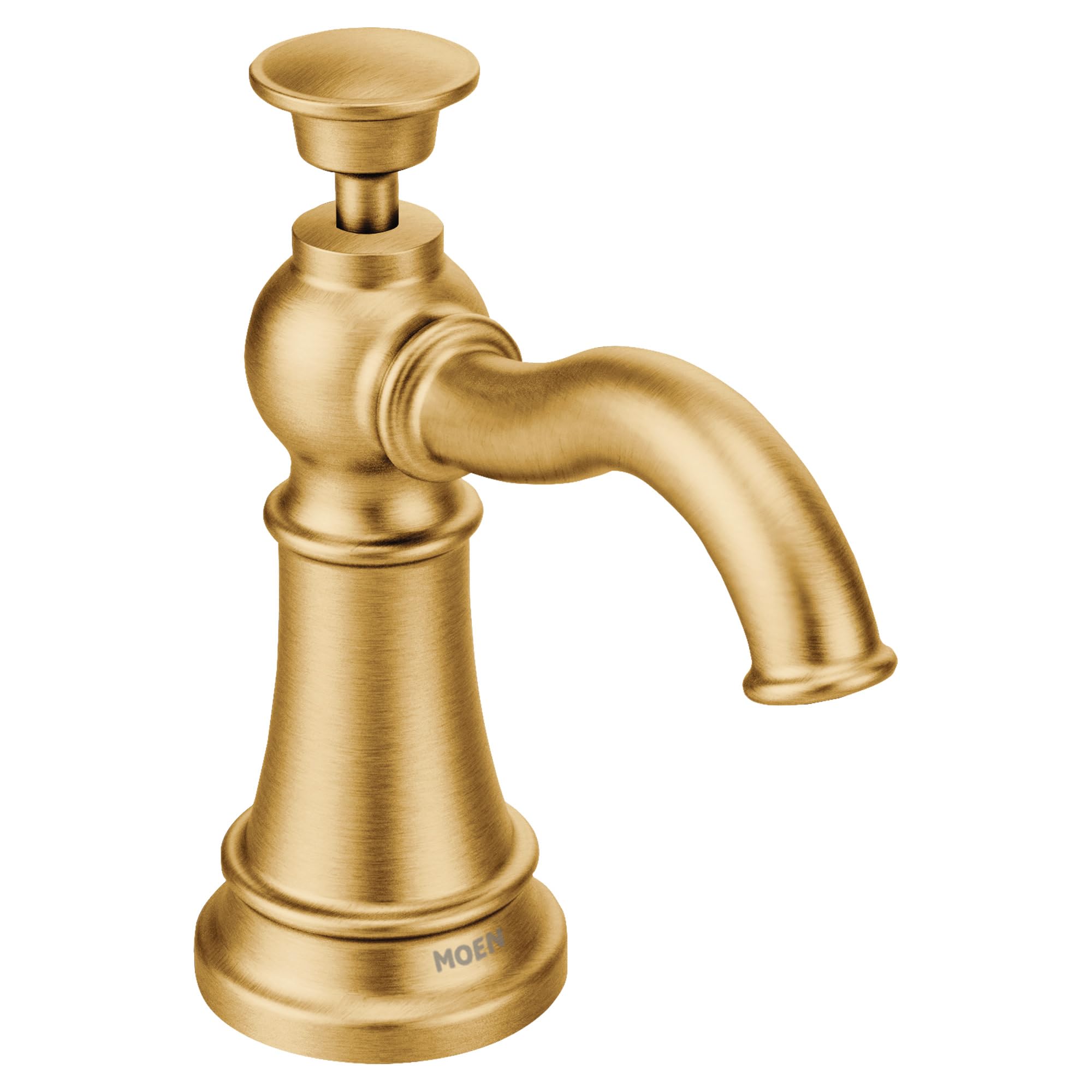 Photo 1 of Moen S3945BG Traditional Deck Mounted Kitchen Soap Dispenser with Above the Sink Refillable Bottle, Brushed Gold