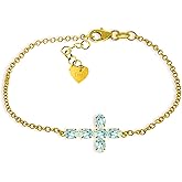 Galaxy Gold GG Aquamarine Cross Bracelet in 14k Yellow Gold