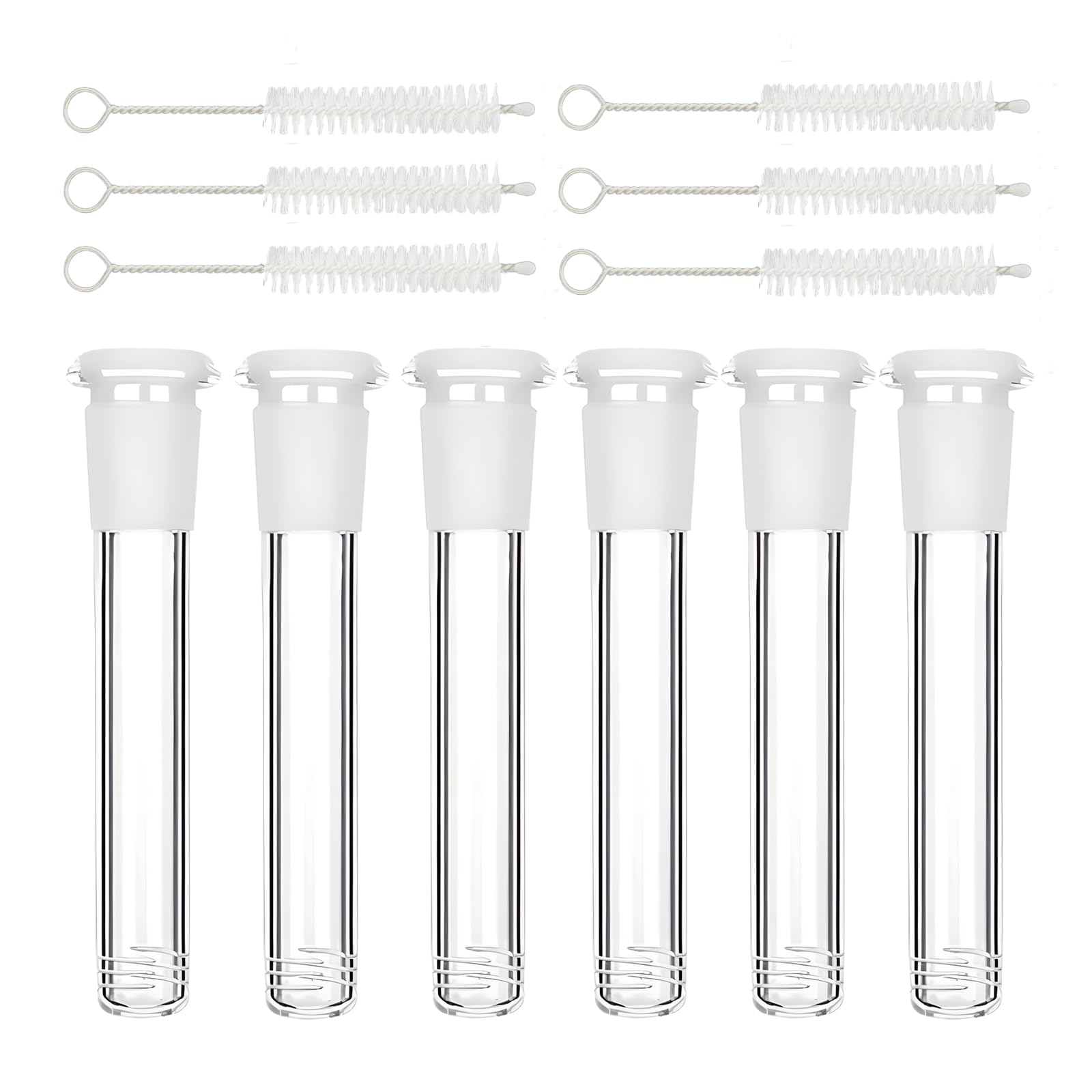 Photo 1 of 14mm Compatible Down Stem Glass Tube - 100mm/3.94in with 6 Cleaning Brushes, Crystal Clear Borosilicate Thick Glass Tube for Daily Use