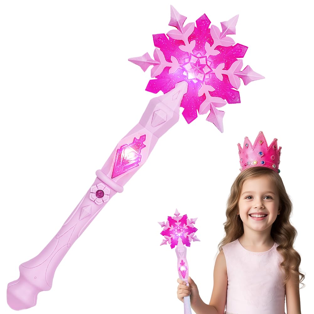 AUYAO Light Up Snowflake Wand LED Glowing Fairy Princess Wand Light Up Wand LED Fairy Stick with Sound for Kids Girls Party Favors Costume Cosplay Pretend Play Christmas Birthday(Pink)