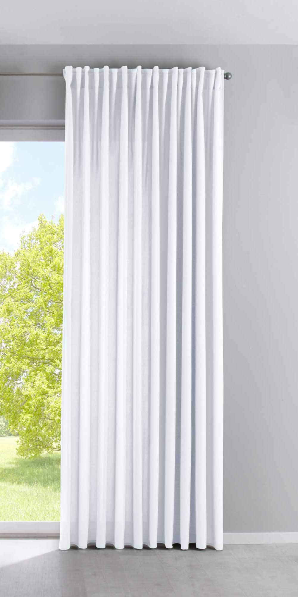 Gardinenbox Palermo 100002651 Opaque Curtain Extra Wide Matt Translucent Concealed Loops Tieback Curtain Tape, 100% Polyester, White, H x W 254 x 300 cm