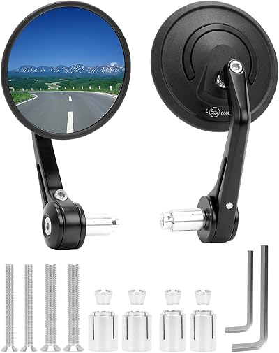 SUPAREE Round Bar End Mirrors 2 Pack 7/8 Inch Universal E-MARK Safe