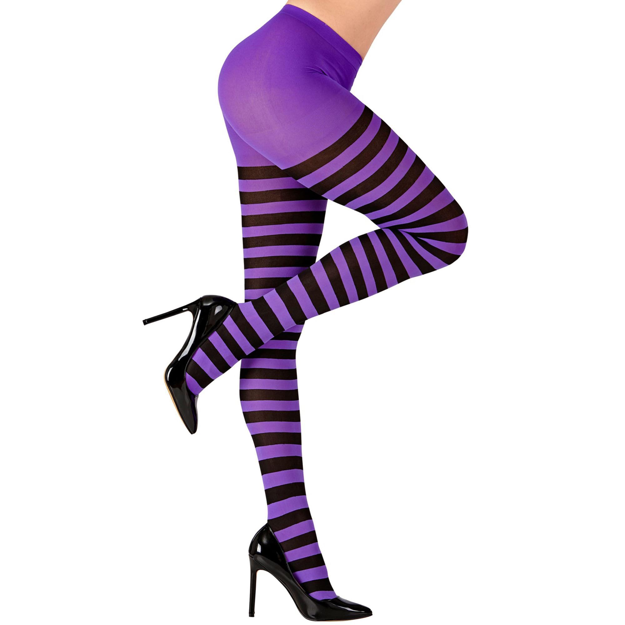 W WIDMANN MILANO Party Fashion - Striped Tights for Women, Ballerinas, Witches, Dark, Gothic, Vampires, Halloween, Carnival, Theme Parties, 70 DEN, Size XL, Purple-Black