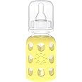 THERMOS Lifefactory Glass Baby Bottle with Stage 1 Nipple and Protective Silicone Sleeve Banana 4 Oz