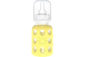 Lifefactory Glass Baby Bottle with Stage 1 Nipple and Protective Silicone Sleeve Banana 4 Oz