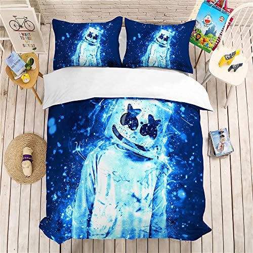 CWHALE Duvet Cover Quilt Microfiber Hypoallergenic Beding Set 3 Piece 3D DJ Marshmallow Printing Decoration for Kids Teens and Adults,USTWIN172cm×218cm