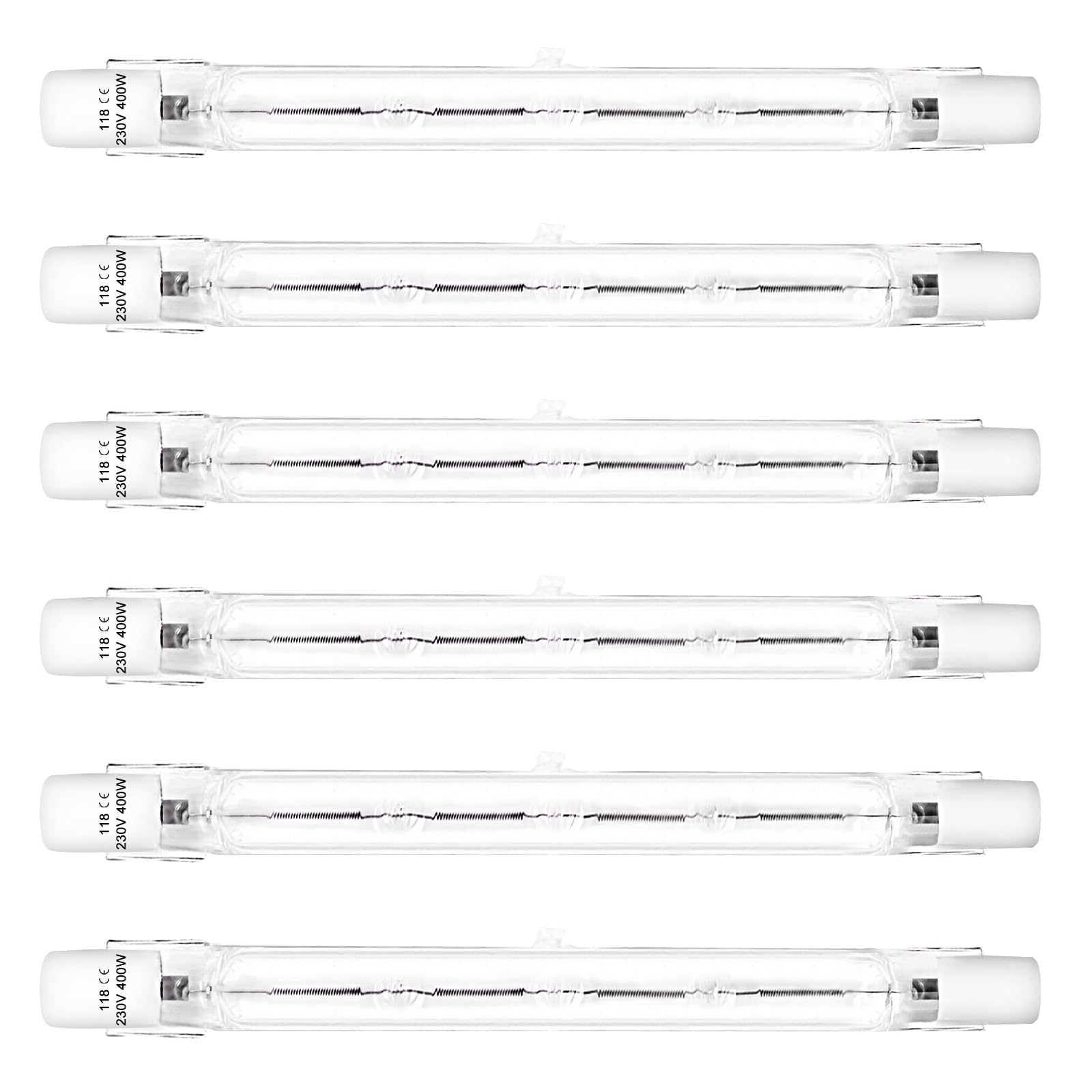 LedWekei Halogen Light Bulbs, T3 R7s 118mm 400W J Type Bulb, Warm White 2700K Double Ended for Work, Security, Landscape Lights, Floor Lamps (6 Pack)