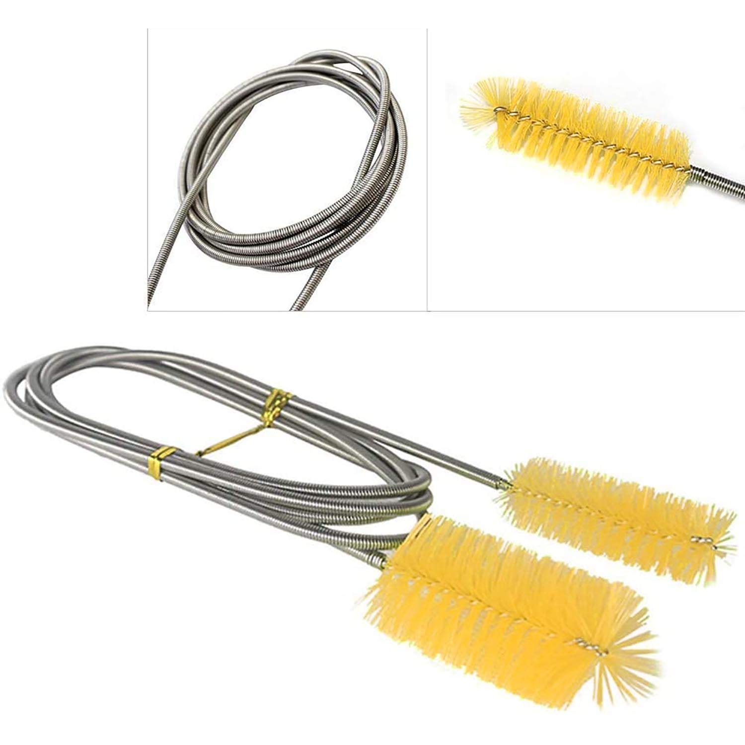 Flexible Drain Brush，Nylon Cleaner Double Ended Elastic Hose Pipe 67-inch and 2 PCS 8.2-inch Straw Cleaning Brush