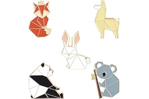 ROFARSO Origami/Paper-Folding Animal Enamel Lapel Pin Set Cartoon Fox Rabbit Dog Panda Koala Enamel Pin, Accessory for Backpacks Clothing Bags Hats Shirts (5piccs pin set)