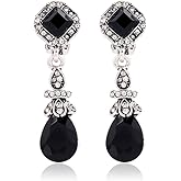 Bridal Vintage Earring Long Resin Rhinestone Clip on Earrings Without Piercing For Women