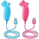 NC Nunchuck Controller Joystick Gamepad Replacement for wii Nunchuck Controller, Compatible with Nintendo Wii & Wii U Video Game Gamepads. (Blue+Pink)